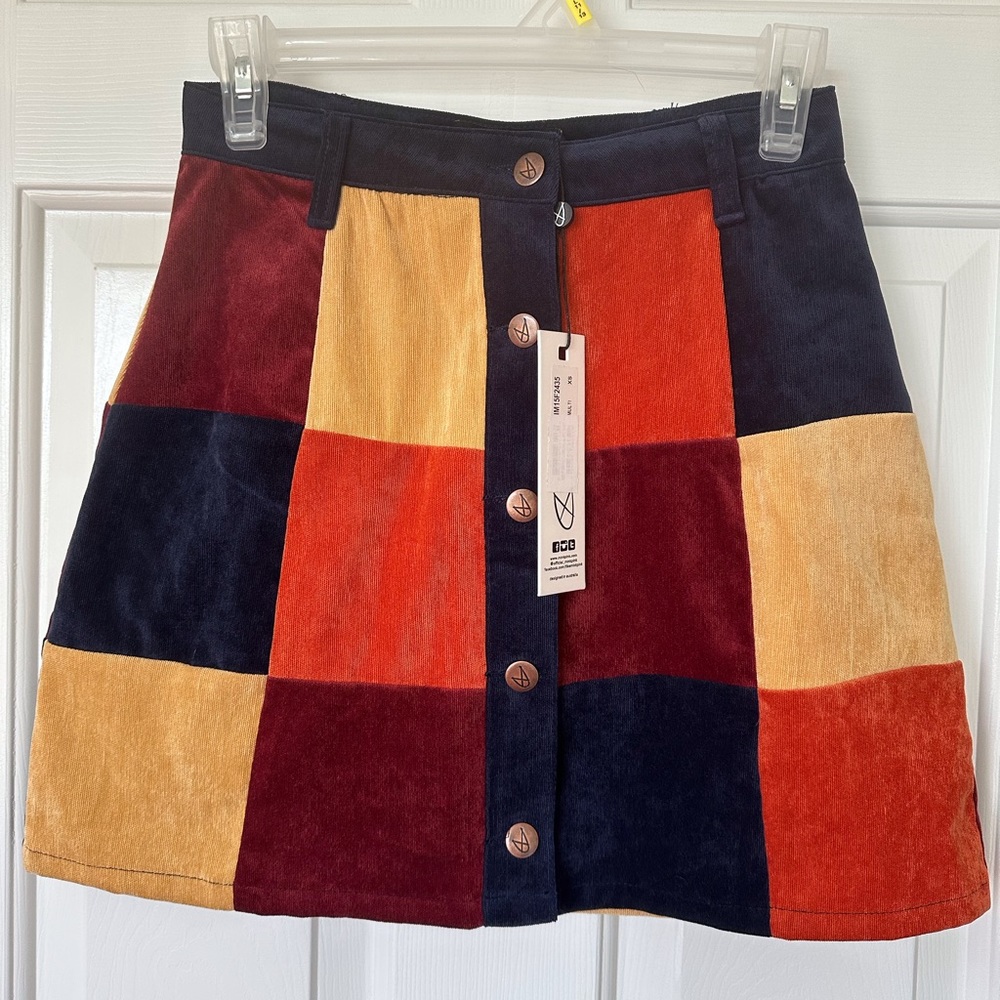 MINKPINK Corduroy Patchwork Mini Skirt